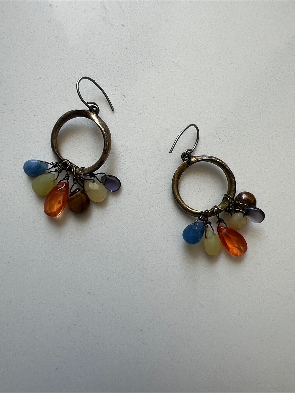 Fossil Multicolor Teardrop Hoop Earrings with Antique Gold Rings